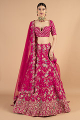 Mini flower embroidered pink lehenga set5570 video